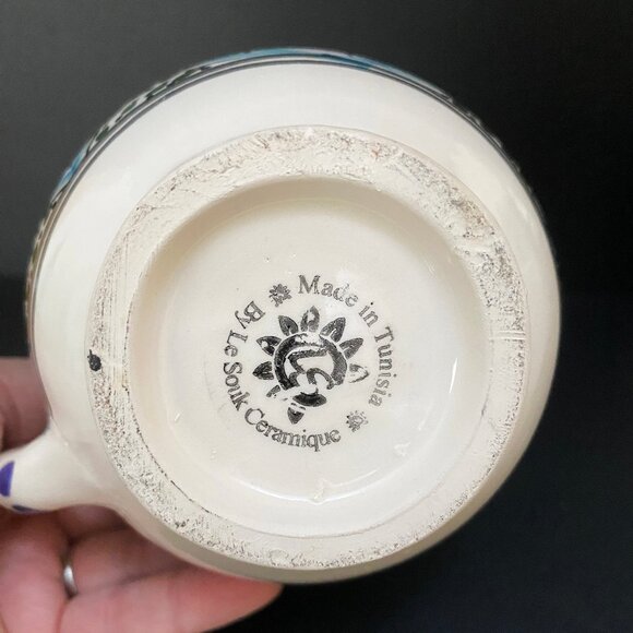 Large Hand Painted Le Souk Ceramique Malika Stoneware Mug: Tunisia - Picture 5 of 6